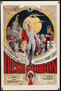 7h339 FLESH GORDON 1sh '74 sexy sci-fi spoof, wacky erotic super hero art by George Barr!