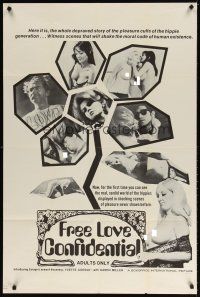 7h352 FREE LOVE CONFIDENTIAL 1sh '67 Yvette Corday, pleasure cults of hippie generation!