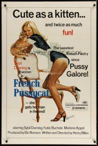 7h356 FRENCH PUSSYCAT 1sh '72 sexy Sybil Danning is the sweetest French pastry since Pussy Galore!