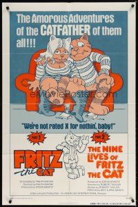 7h361 FRITZ THE CAT/NINE LIVES OF FRITZ THE CAT 1sh '75 the amorous adventures of the CATFATHER!