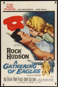 7h377 GATHERING OF EAGLES 1sh '63 romantic close-up artwork of Rock Hudson & sexy Mary Peach!
