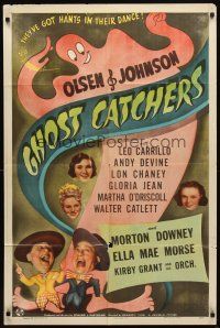 7h381 GHOST CATCHERS 1sh '44 Ole Olsen & Chic Johnson, wacky ghost art, it's SCARE-OOUIE!