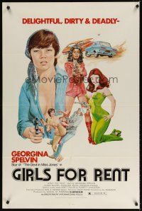 7h390 GIRLS FOR RENT 1sh '74 I Spit on Your Corpse, art of sexy bad girl Georgina Spelvin!