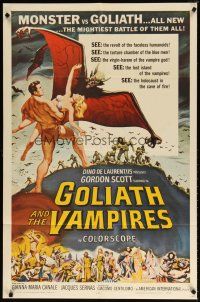 7h394 GOLIATH & THE VAMPIRES 1sh '64 Maciste Contro il Vampiro, cool fantasy art by Reynold Brown!
