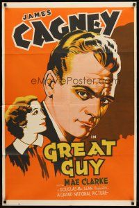 7h399 GREAT GUY Central Show 1sh '36 cool artwork portrait of James Cagney + pretty Mae Clarke!