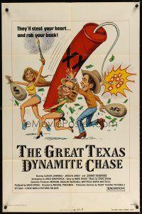 7h401 GREAT TEXAS DYNAMITE CHASE 1sh '76 Claudia Jennings, Green art of cowboy & sexy bandits!
