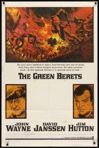 7h403 GREEN BERETS 1sh '68 John Wayne, David Janssen, Jim Hutton, cool Vietnam War art!