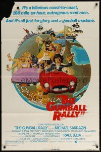7h406 GUMBALL RALLY style A 1sh '76 Michael Sarrazin, cool art of car racing around the world!