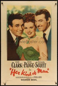 7h426 HER KIND OF MAN 1sh '46 close-up of Dane Clark, sexy Janis Paige & Zachary Scott!