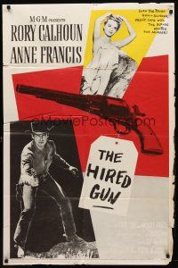 7h431 HIRED GUN 1sh '57 full-length portrait of Rory Calhoun + super sexy Anne Francis!
