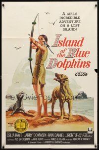 7h476 ISLAND OF THE BLUE DOLPHINS 1sh '64 Native American Indian Celia Kaye with dog & seal!