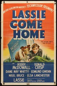 7h517 LASSIE COME HOME style D 1sh '43 great art of young Roddy McDowall & his beloved Collie!