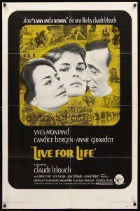 7h534 LIVE FOR LIFE 1sh '68 Claude Lelouch, Yves Montand, Candice Bergen, Annie Girardot
