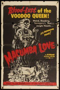 7h561 MACUMBA LOVE 1sh '60 weird, shocking savagery in native jungle, cool art of voodoo queen!