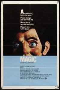 7h565 MAGIC 1sh '78 Richard Attenborough, ventriloquist Anthony Hopkins, creepy dummy image!