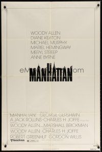 7h574 MANHATTAN 1sh '79 Woody Allen & Diane Keaton, cool New York City title design!