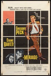 7h594 MIRAGE 1sh '65 is the key to Gregory Peck's secret in his mind, or in Diane Baker's arms?