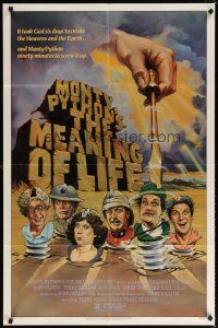 7h606 MONTY PYTHON'S THE MEANING OF LIFE 1sh '83 wacky artwork of the screwy Monty Python cast!