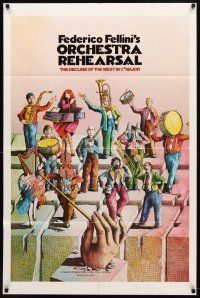 7h654 ORCHESTRA REHEARSAL 1sh '79 Federico Fellini's Prova d'orchestra, cool Bonhomme artwork!