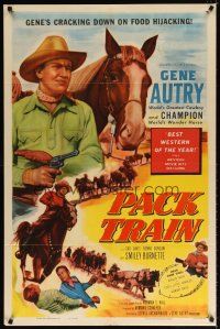 7h663 PACK TRAIN 1sh '53 Gene Autry & Smiley Burnette cracks a hijack attack on food train!