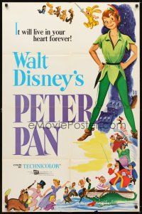 7h672 PETER PAN 1sh R76 Walt Disney animated cartoon fantasy classic, great full-length art!