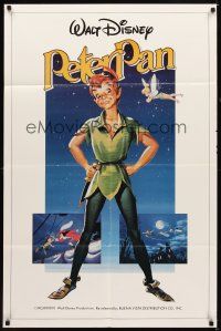 7h673 PETER PAN 1sh R82 Walt Disney animated cartoon fantasy classic, great full-length art!
