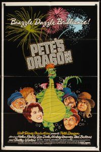 7h675 PETE'S DRAGON 1sh '77 Walt Disney animation/live action, colorful art of Elliott!
