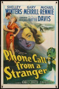 7h681 PHONE CALL FROM A STRANGER 1sh '52 Bette Davis, Shelley Winters, Michael Rennie, cool art!