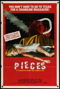 7h682 PIECES 1sh '83 chainsaw horror NOT in Texas, wild sexy slasher art!