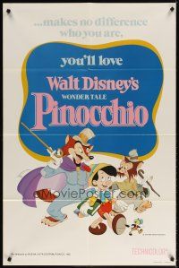 7h687 PINOCCHIO 1sh R78 Disney classic fantasy cartoon about a wooden boy who wants to be real!