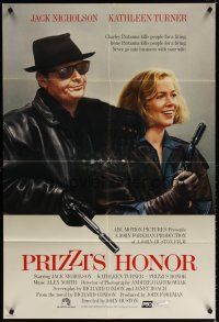 7h710 PRIZZI'S HONOR int'l 1sh '85 cool art of Jack Nicholson & Kathleen Turner w/guns!