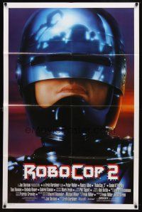 7h742 ROBOCOP 2 int'l 1sh '90 great close up of cyborg policeman Peter Weller, sci-fi sequel!