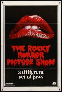 7h745 ROCKY HORROR PICTURE SHOW style A 1sh R80s by Tim Curry, a different set of jaws!