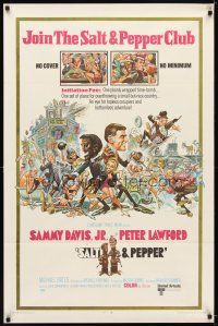 7h754 SALT & PEPPER 1sh '68 great artwork of Sammy Davis & Peter Lawford by Jack Davis!