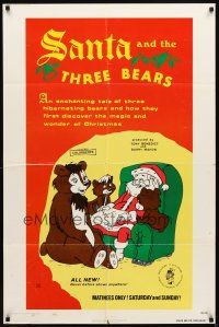 7h756 SANTA & THE THREE BEARS 1sh '70 Christmas cartoon, cool Santa w/bears art!