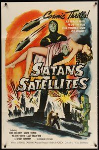 7h758 SATAN'S SATELLITES 1sh '58 space spies plot to put the world out of orbit, cool sexy art!