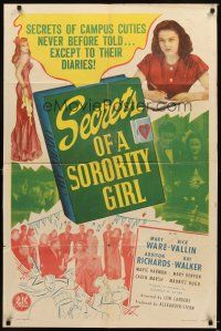 7h767 SECRETS OF A SORORITY GIRL 1sh '46 Mary Ware & campus cuties on the loose!