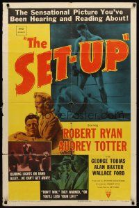 7h771 SET-UP style A 1sh '49 great image of boxer Robert Ryan fighting in the ring, Robert Wise!