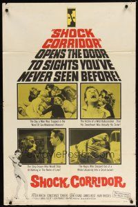 7h784 SHOCK CORRIDOR 1sh '63 Sam Fuller's masterpiece that exposed psychiatric treatment!