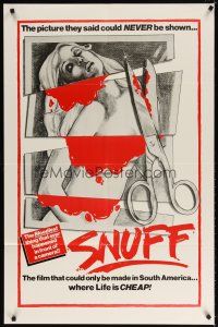 7h807 SNUFF 1sh '76 directed by Michael & Roberta Findlay, the bloodiest thing ever filmed!
