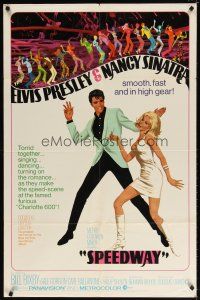 7h819 SPEEDWAY 1sh '68 art of Elvis Presley dancing with sexy Nancy Sinatra in boots!