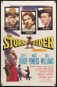 7h836 STORM RIDER 1sh '57 stranger Scott Brady, sheriff Bill Williams, Mala Powers is trouble!