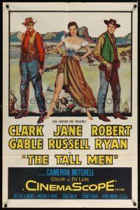 7h866 TALL MEN 1sh '55 art of Clark Gable, sexy Jane Russell showing leg & Robert Ryan!