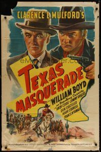 7h882 TEXAS MASQUERADE style A 1sh '44 Andy Clyde, William Boyd as Hopalong Cassidy!
