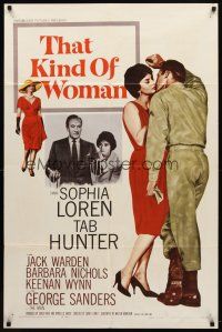 7h883 THAT KIND OF WOMAN 1sh '59 images of sexy Sophia Loren, Tab Hunter & George Sanders!