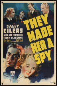 7h887 THEY MADE HER A SPY 1sh '39 artwork of Sally Eilers, Allan Lane, Fritz Leiber!