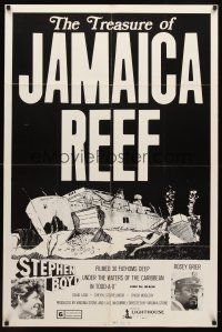 7h914 TREASURE OF JAMAICA REEF 1sh '76 really cool scuba diver & sunken ship art, Rosey Grier!
