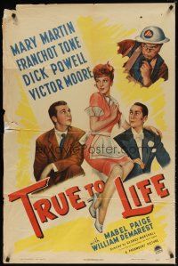 7h922 TRUE TO LIFE style A 1sh '43 art of sexy redhead Mary Martin, Dick Powell & Franchot Tone!