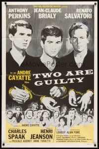 7h925 TWO ARE GUILTY 1sh '64 Le Glaive et la balance, Anthony Perkins, Jean-Claude Brialy