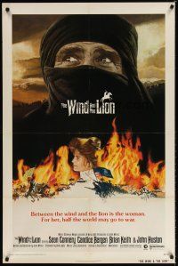 7h971 WIND & THE LION 1sh '75 art of Sean Connery & Candice Bergen, directed by John Milius!